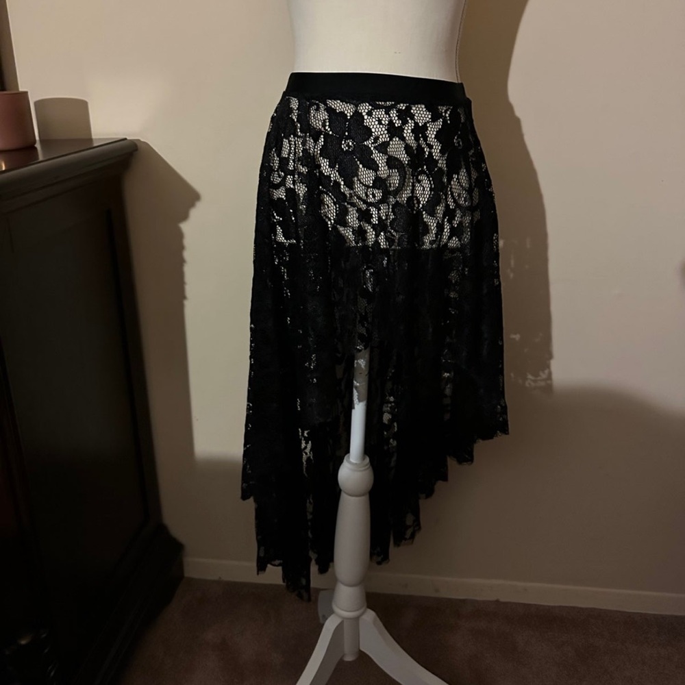 Asymmetrical Balletcore Black Lace Maxi Skirt S-L